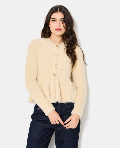 Gilet peplum en maille poilue avec boutons dorés - PIMKIE - 5