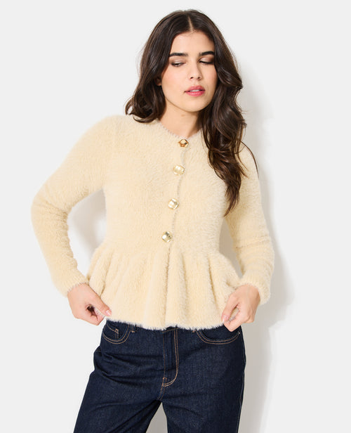 Gilet peplum en maille poilue avec boutons dorés - PIMKIE - 7