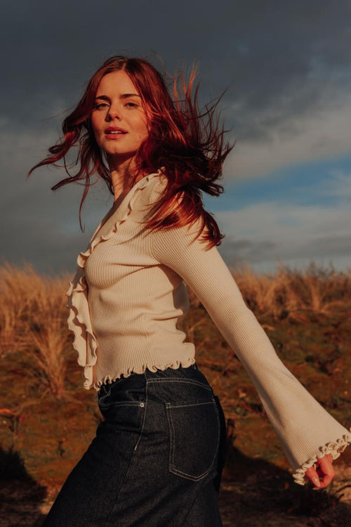 Gilet maille côtelée avec volants et bords ondulés - PIMKIE - 1