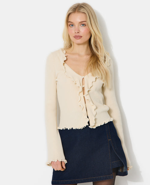 Gilet maille côtelée avec volants et bords ondulés - PIMKIE - 1