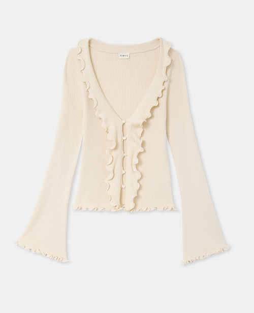 Gilet maille côtelée avec volants et bords ondulés - PIMKIE - 4