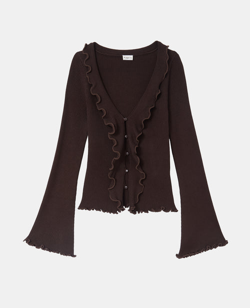 Gilet maille côtelée avec volants et bords ondulés - PIMKIE - 4