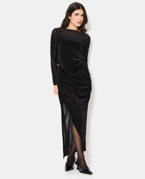 Top asymétrique en résille et velours avec strass - PIMKIE - 3