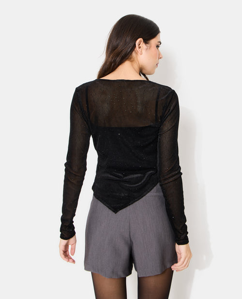 Top asymétrique en résille et velours avec strass - PIMKIE - 6