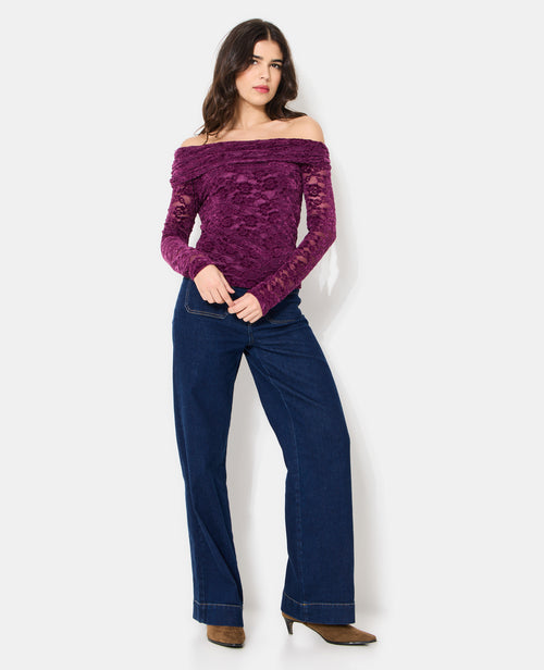 Top asymétrique en résille avec fleurs velours - PIMKIE - 3