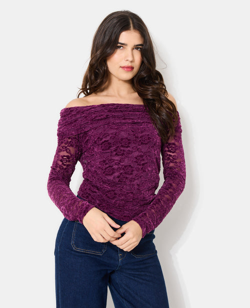 Top asymétrique en résille avec fleurs velours - PIMKIE - 5