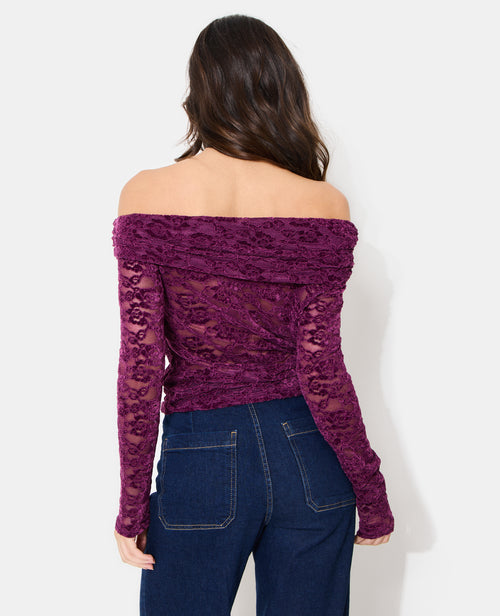 Top asymétrique en résille avec fleurs velours - PIMKIE - 6