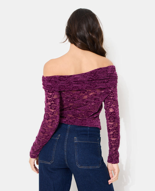 Top asymétrique en résille avec fleurs velours - PIMKIE - 7