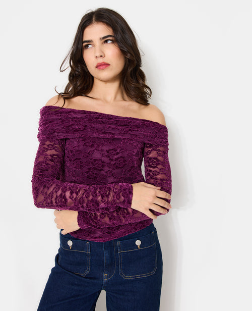 Top asymétrique en résille avec fleurs velours - PIMKIE - 8