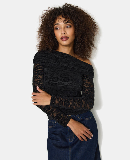 Top asymétrique en résille avec fleurs velours - PIMKIE - 1