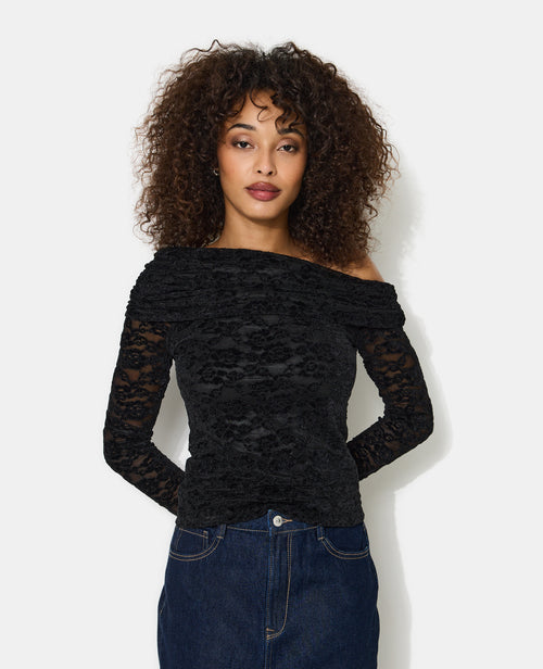 Top asymétrique en résille avec fleurs velours - PIMKIE - 2