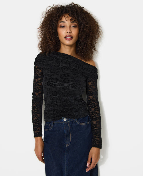 Top asymétrique en résille avec fleurs velours - PIMKIE - 5