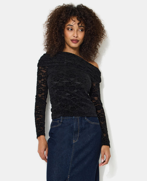 Top asymétrique en résille avec fleurs velours - PIMKIE - 1