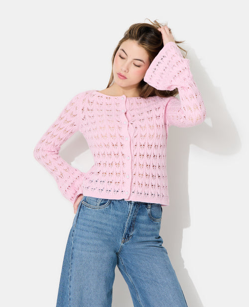 Gilet en maille ajourée avec boutons perles - PIMKIE - 1