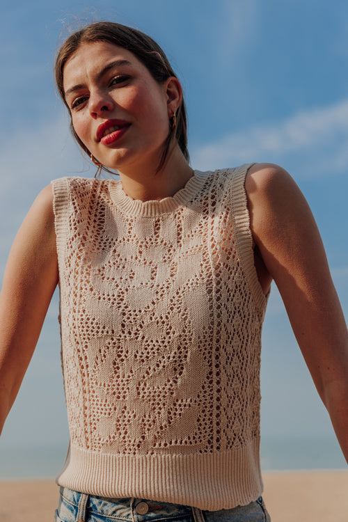 Pull sans manches en maille ajourée - PIMKIE - 1