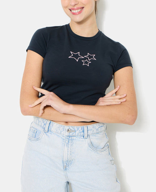 T-shirt ajusté avec étoiles brodées - PIMKIE - 2