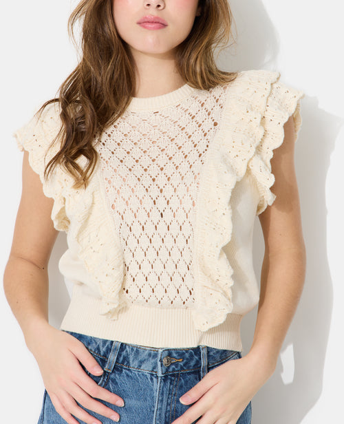 Pull manches courtes en maille ajourée avec volants - PIMKIE - 2