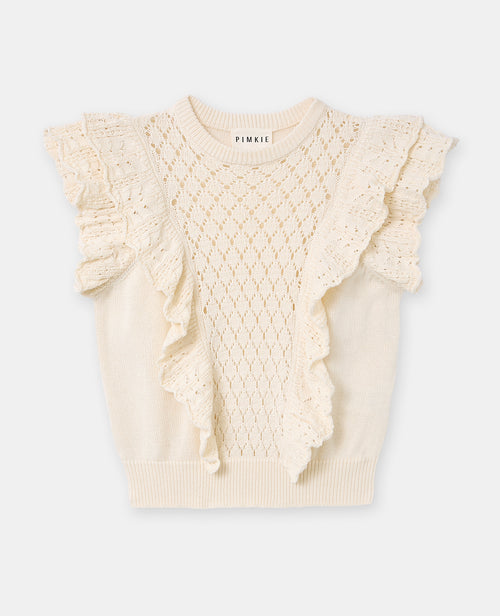 Pull manches courtes en maille ajourée avec volants - PIMKIE - 4