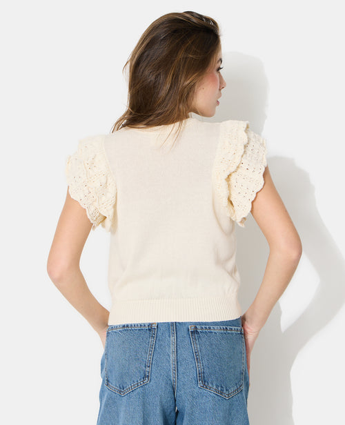 Pull manches courtes en maille ajourée avec volants - PIMKIE - 6