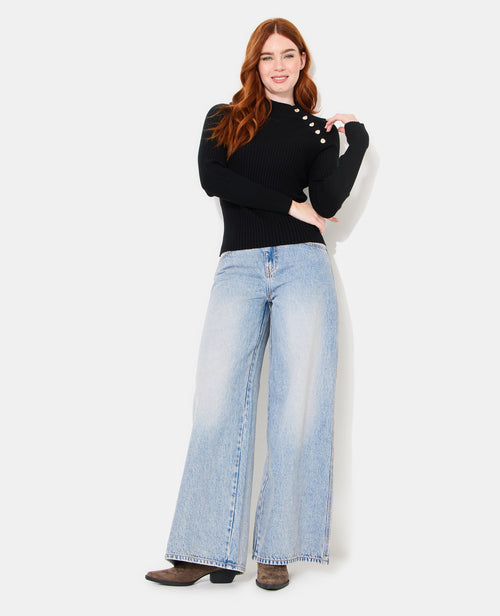 Pull moulant en maille côtelée avec boutons - PIMKIE - 3