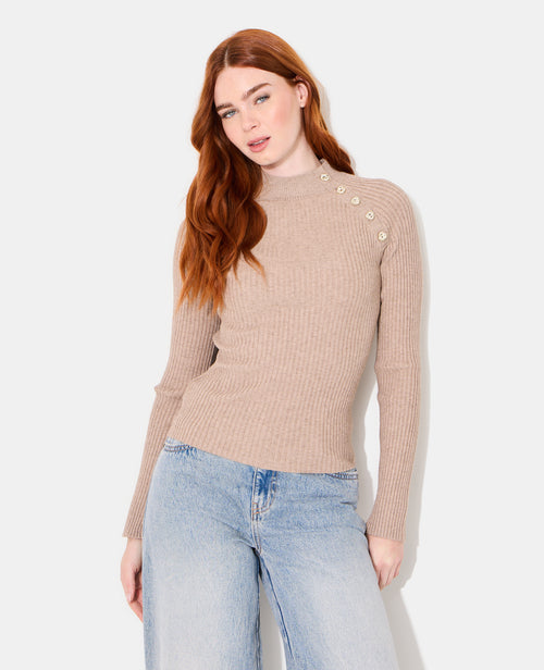 Pull moulant en maille côtelée avec boutons - PIMKIE - 1