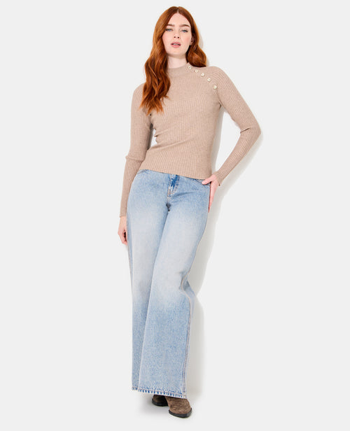 Pull moulant en maille côtelée avec boutons - PIMKIE - 3