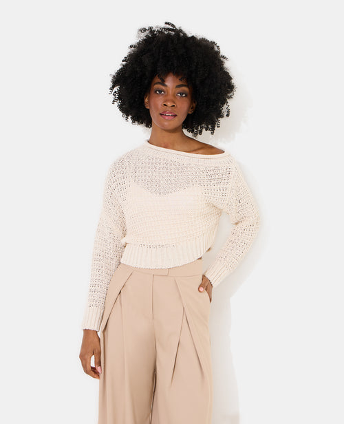 Pull asymétrique en maille ajourée - PIMKIE - 1