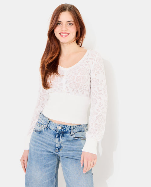 Pull en maille ajourée motif fleurs - PIMKIE - 1