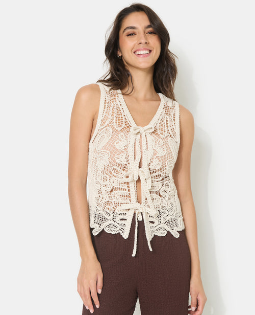 Top sans manches en crochet avec nouettes - PIMKIE - 1