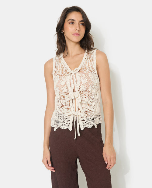 Top sans manches en crochet avec nouettes - PIMKIE - 5