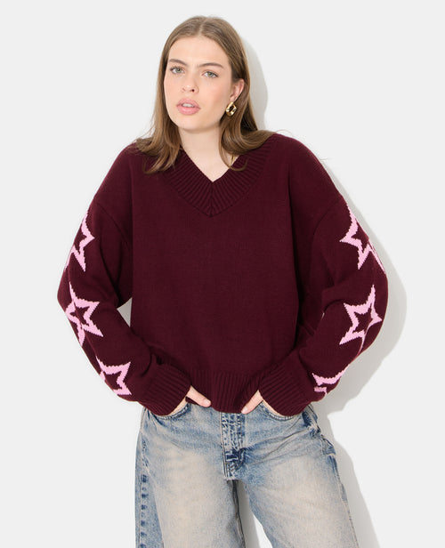 Pull col V avec étoiles - PIMKIE - 1