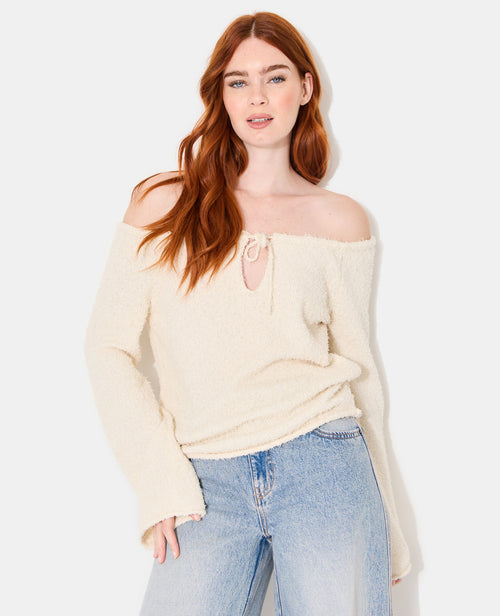 Pull encolure Bardot en maille poilue - PIMKIE - 1