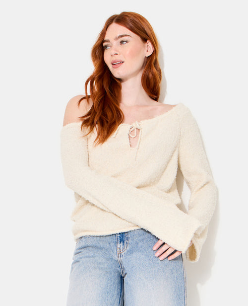 Pull encolure Bardot en maille poilue - PIMKIE - 5