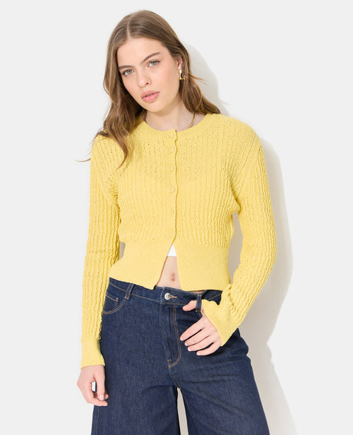 Gilet court en maille ajourée et reliefée - PIMKIE - 1