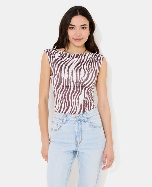 Body sans manches encolure drapée motif zèbre - PIMKIE - 5