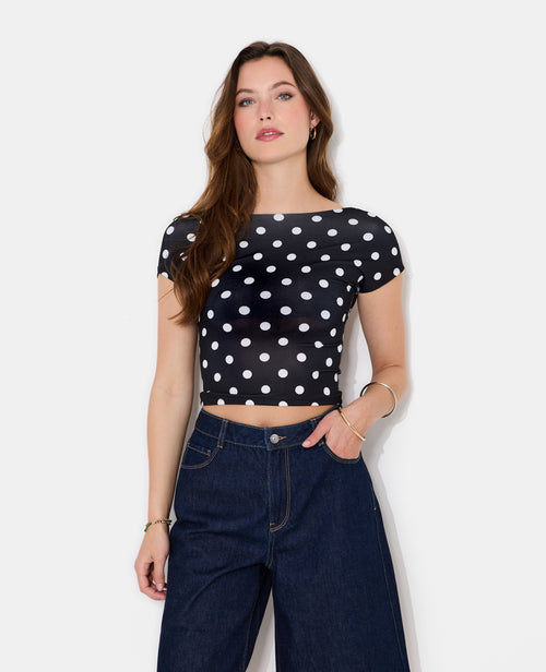 Top court dos ouvert motif pois - PIMKIE - 1