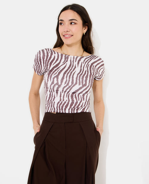 Top court dos ouvert motif zèbre - PIMKIE - 1