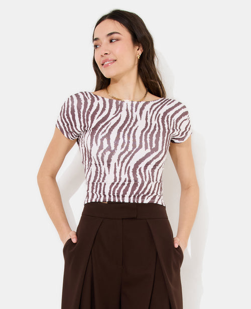 Top court dos ouvert motif zèbre - PIMKIE - 5