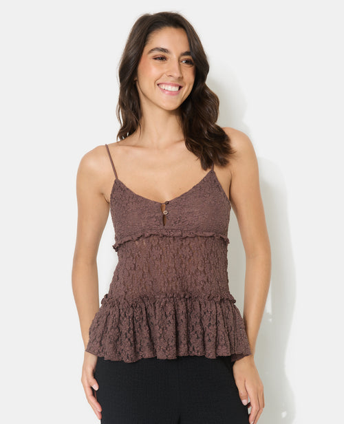 Top à bretelles en dentelle avec boutons et volants - PIMKIE - 1