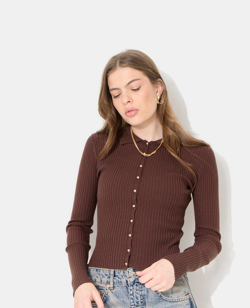 Gilet fin en maille côtelée avec boutons dorés - PIMKIE - 5