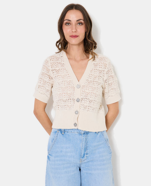 Gilet manches courtes en maille ajourée - PIMKIE - 1