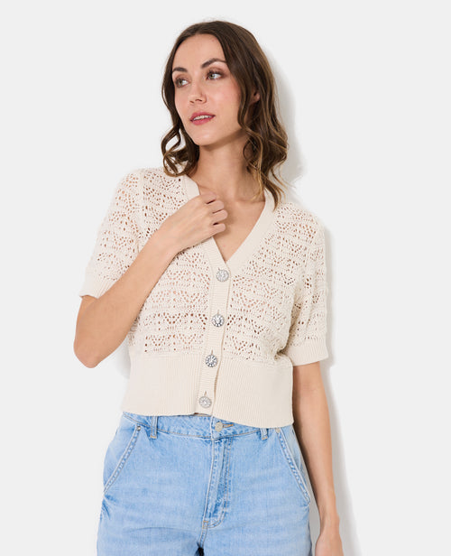 Gilet manches courtes en maille ajourée - PIMKIE - 5