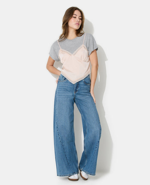 T-shirt 2 en 1 avec top dentelle et satin - PIMKIE - 3