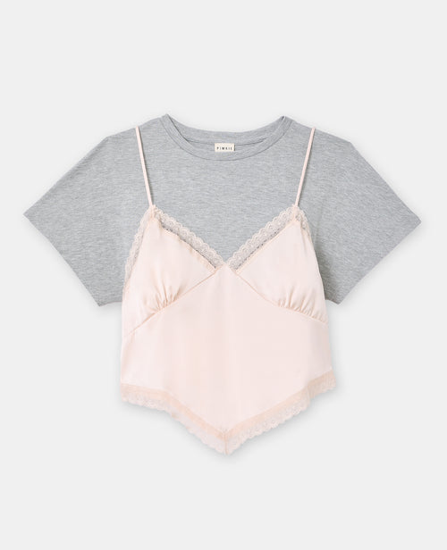 T-shirt 2 en 1 avec top dentelle et satin - PIMKIE - 4