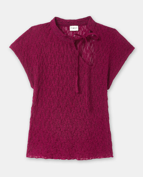 Top dentelle avec col mao et nouette - PIMKIE - 4