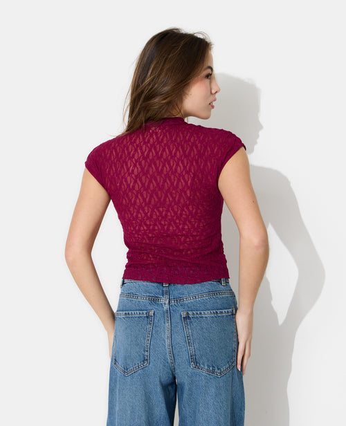 Top dentelle avec col mao et nouette - PIMKIE - 6