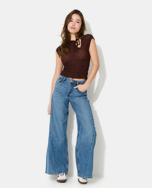 Top dentelle avec col mao et nouette - PIMKIE - 3