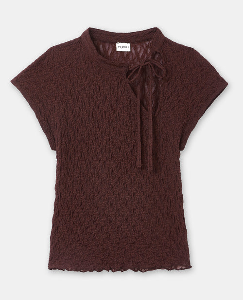 Top dentelle avec col mao et nouette - PIMKIE - 4