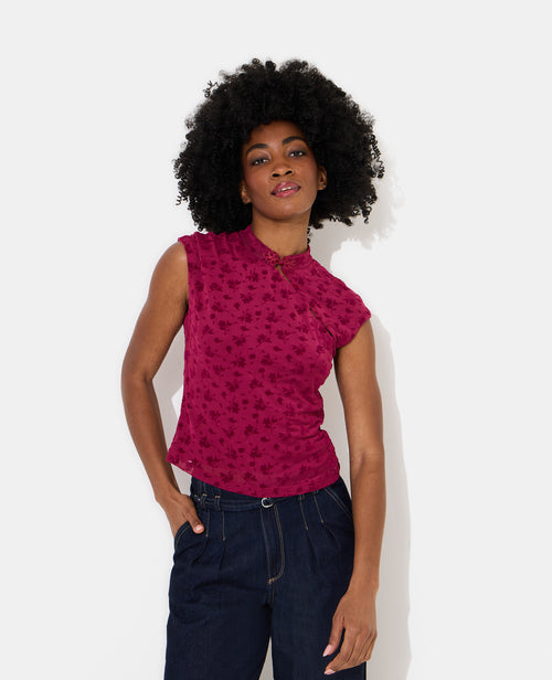 Top col mao en résille avec motif fleurs - PIMKIE - 1
