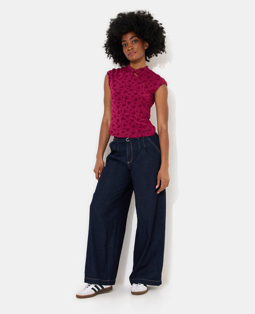 Top col mao en résille avec motif fleurs - PIMKIE - 3